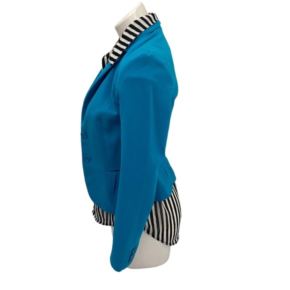 H&M Womens Top Blazer Combo Size 2 Black White Striped Chiffon Collar Blouse - Picture 7 of 11